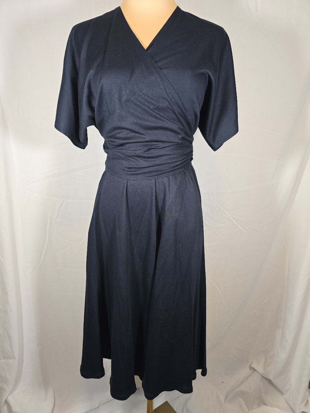 Vintage Navy Wrap-Style Midi Dress - Betty Hanson
